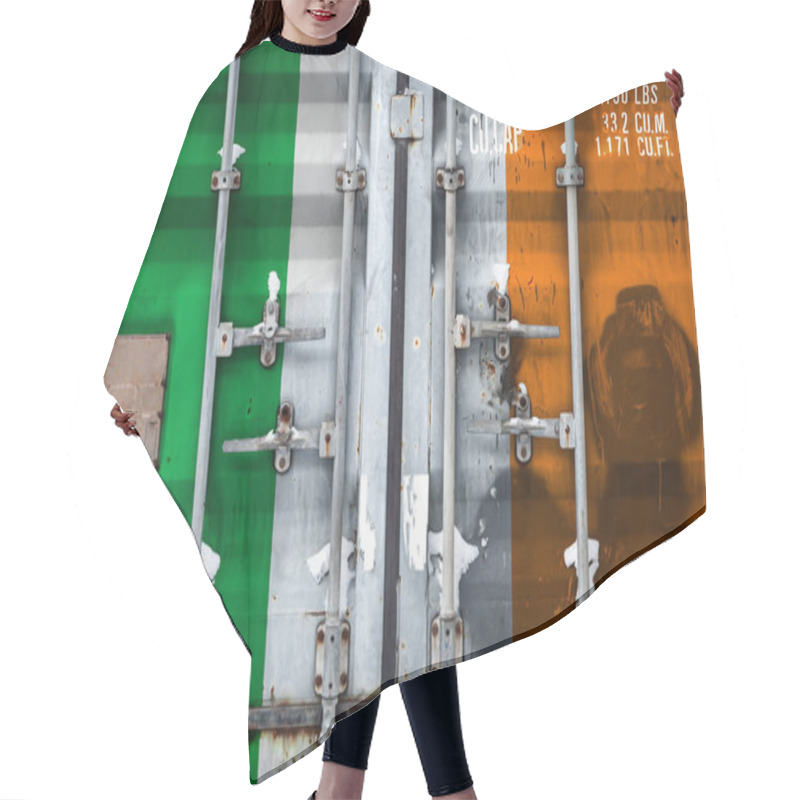 Personality  Close-up Of A Container With The National Flag Of Ireland. The Concept Of Export-import Ireland And The National Delivery Of Goods. Hair Cutting Cape