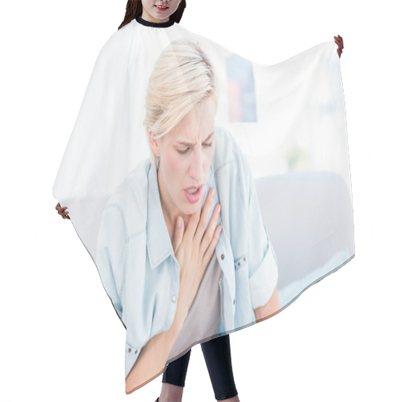 Personality  Blonde Woman Having Breath Difficulties Hair Cutting Cape