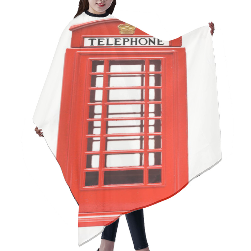 Personality  Red Phone Booth Isolated On White Background Hair Cutting Cape