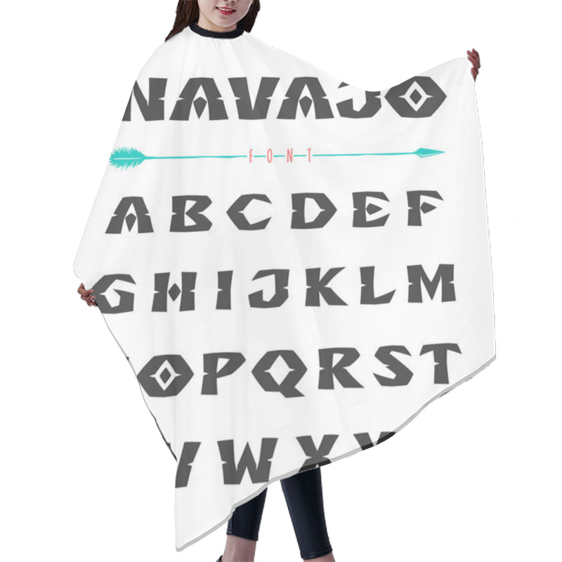 Personality  Navajo. Font In The Style Of Ornaments Of Indian Tribes Hair Cutting Cape