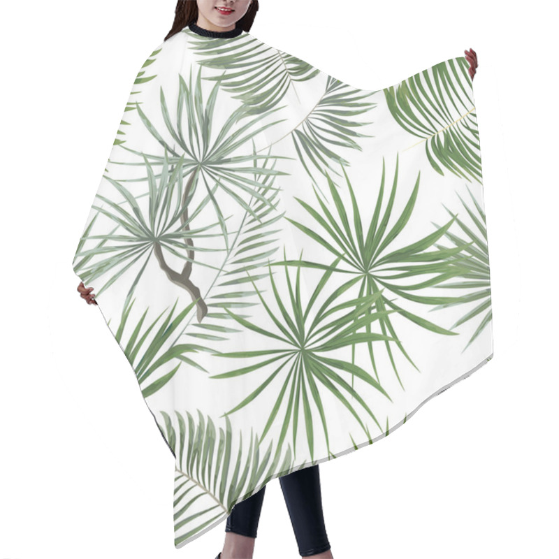 Personality  Seamless Pattern Of Bright Green Tropical Leaves On White Backgr Hair Cutting Cape