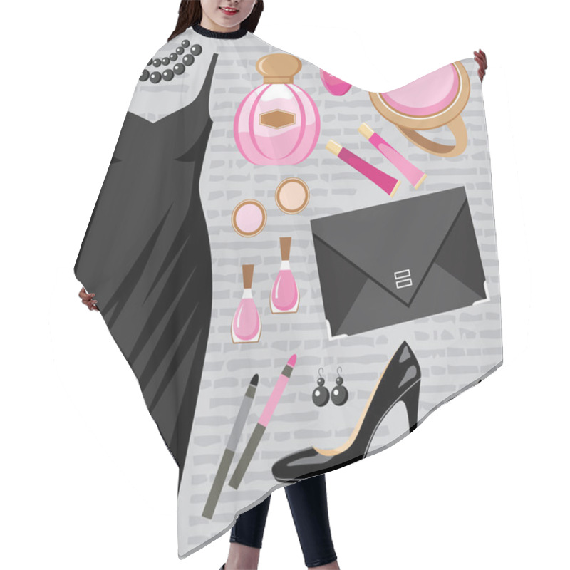 Personality  Fashion Set With A Cocktail Dress Hair Cutting Cape