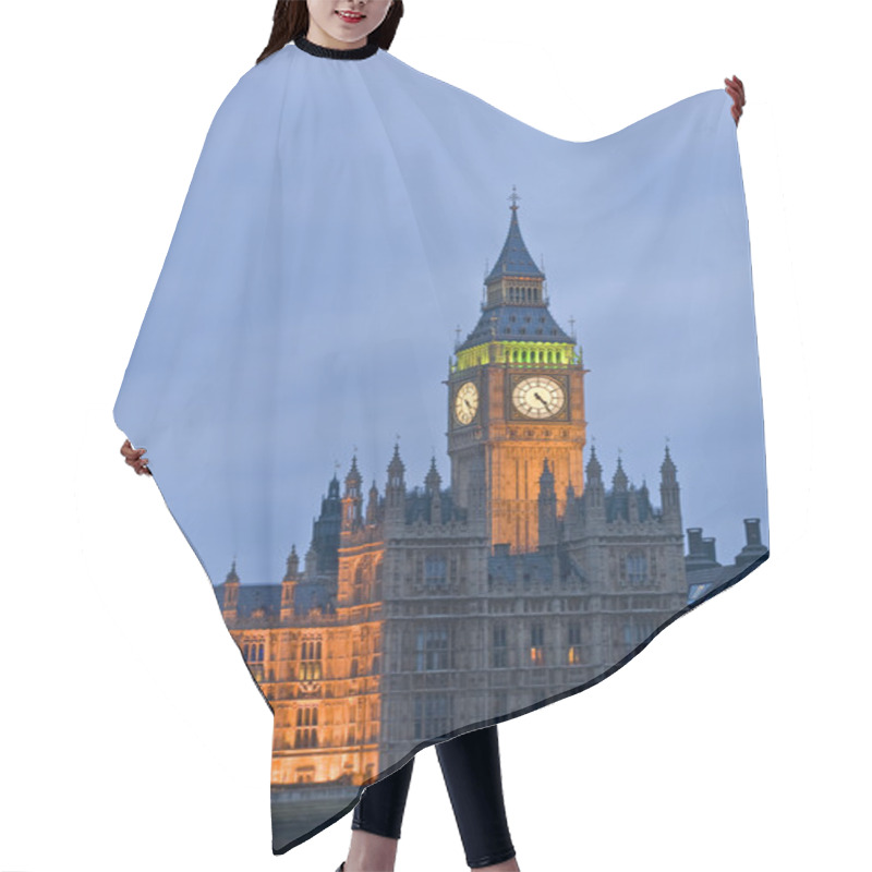 Personality  Big Ben At Twilight Witth Lights Making Architecture Glow In The Coming Dar Hair Cutting Cape