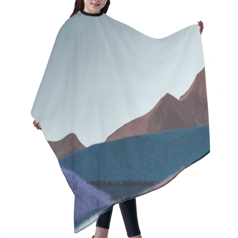 Personality  Surreal Mountains Landscape With Brown, Blue Peaks And Gray Sky. Minimal Abstract Background. Shaggy Surface With A Slight Noise. 3d Rendering Hair Cutting Cape