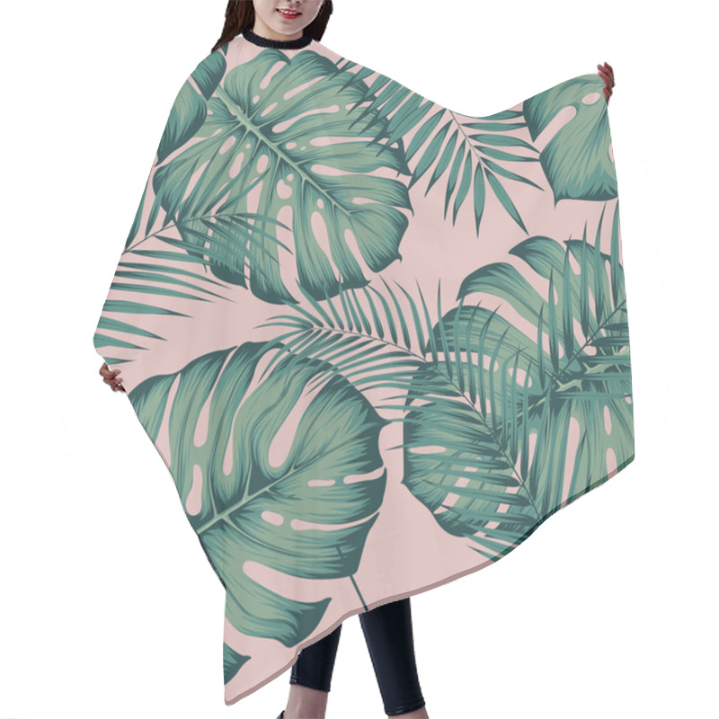 Personality  Seamless Tropical Pattern With Leaves Monstera And Areca Palm Leaf On A Pink Background Hair Cutting Cape