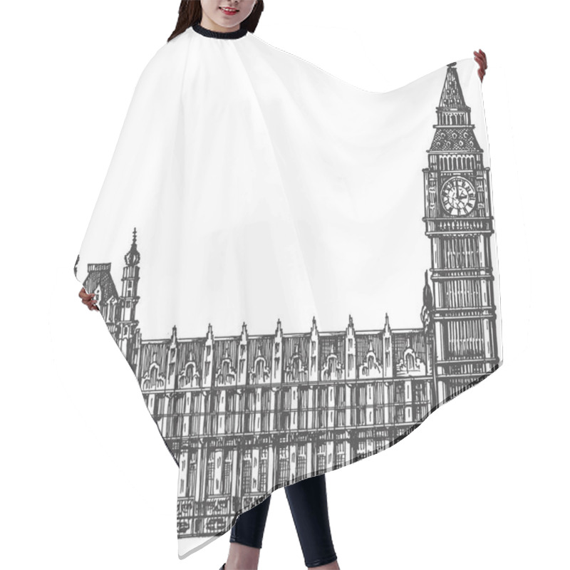 Personality  Big Ben Vector Logo Design Template. London Or United Kingdom Icon. Hair Cutting Cape