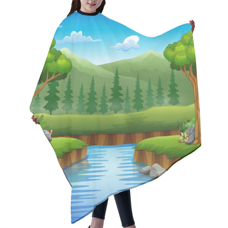 Personality  River Cartoons In The Middle Beautiful Natural Scenery Hair Cutting Cape