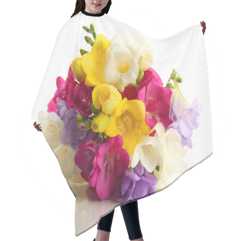 Personality  Beautiful Bouquet Of Freesias, Isolated On White Hair Cutting Cape