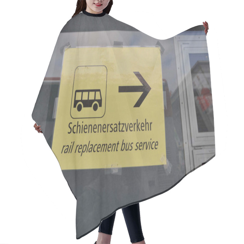 Personality  Yellow Rail Replacement Bus Service Sign, Black Letters And Pictogram, English And German (Schienenersatzverkehr) Hair Cutting Cape