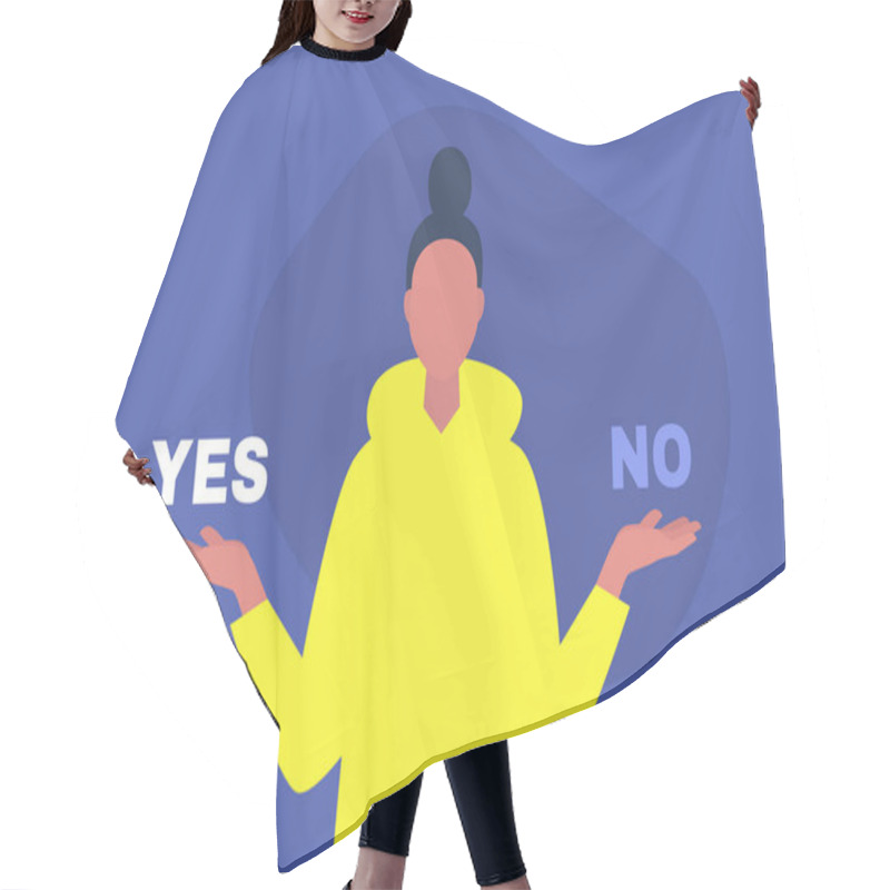 Personality  Yes Or No, Young Female Character Answering A Question, Digital Template, Alternatives Hair Cutting Cape