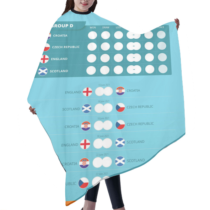 Personality  Group D Scoreboard Of European Football 2020 Tournament. All Games Match Schedule. Vector Flag Of Group D. Hair Cutting Cape