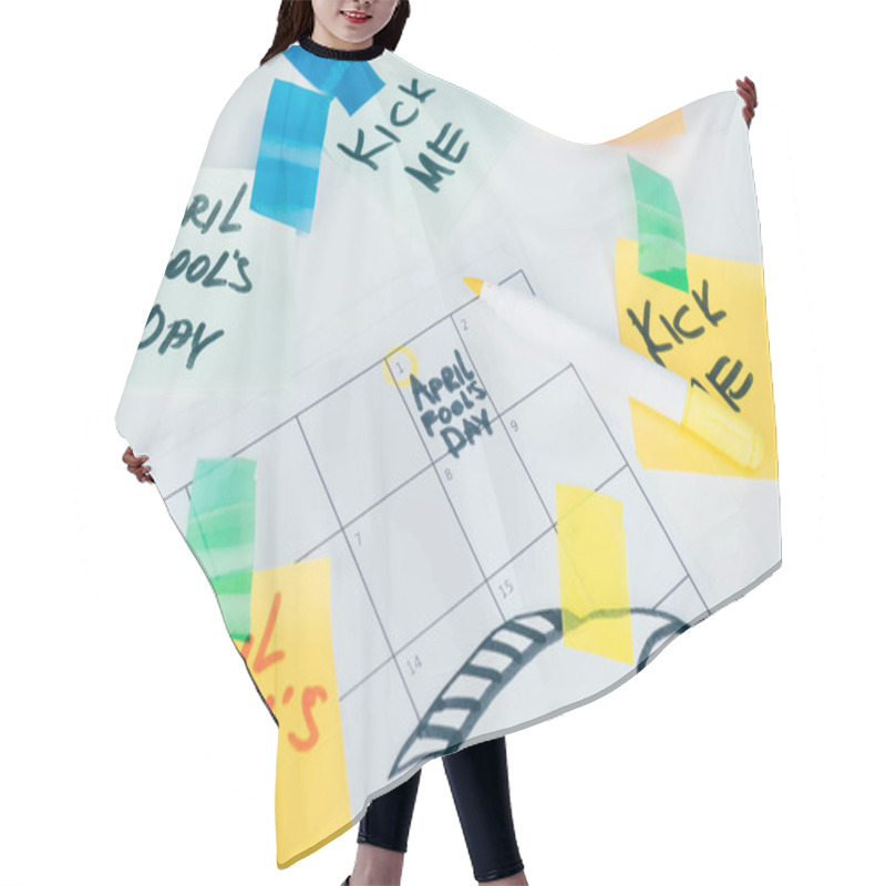 Personality  Close Up View Of Calendar With April Fools Day Lettering Isolated On Grey Surface, April Fools Day Holiday Concept Hair Cutting Cape