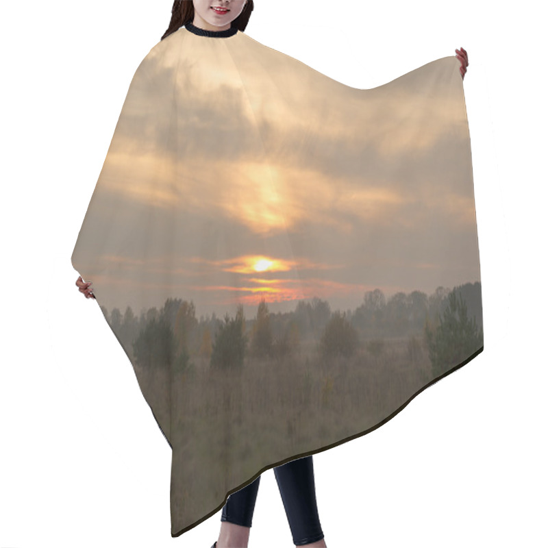 Personality  Foggy Evening Before Sunset In Countryside In Autumn Hair Cutting Cape