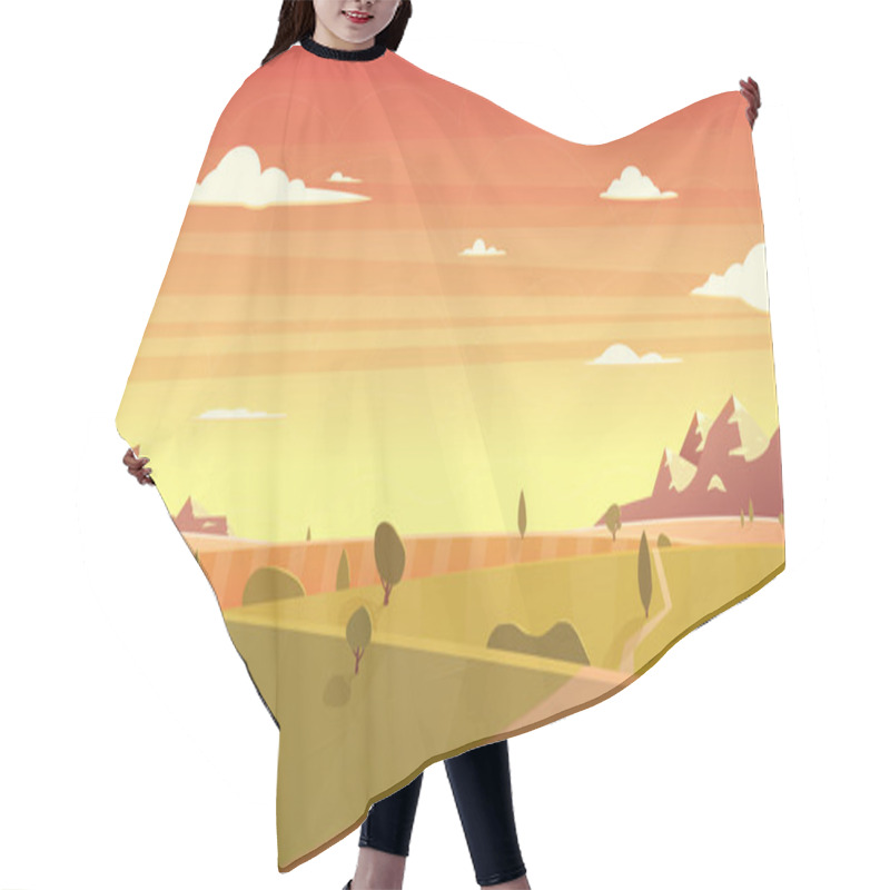 Personality  Sunset Landscape Cartoon Vector Illustration Hair Cutting Cape