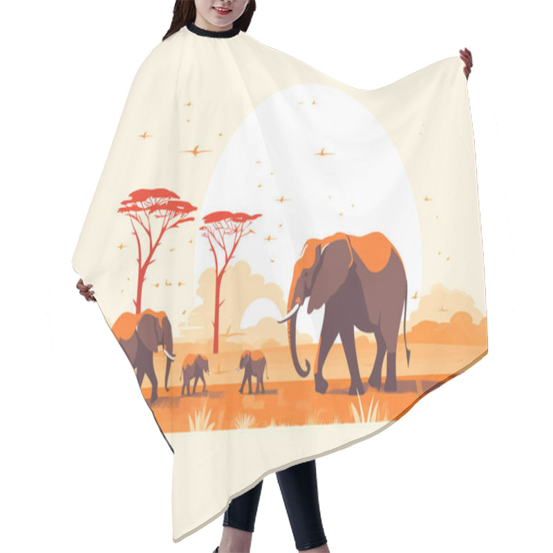 Personality  Safari Exploration With A Family Of Elephants Isolated Vector Style Illustration Hair Cutting Cape