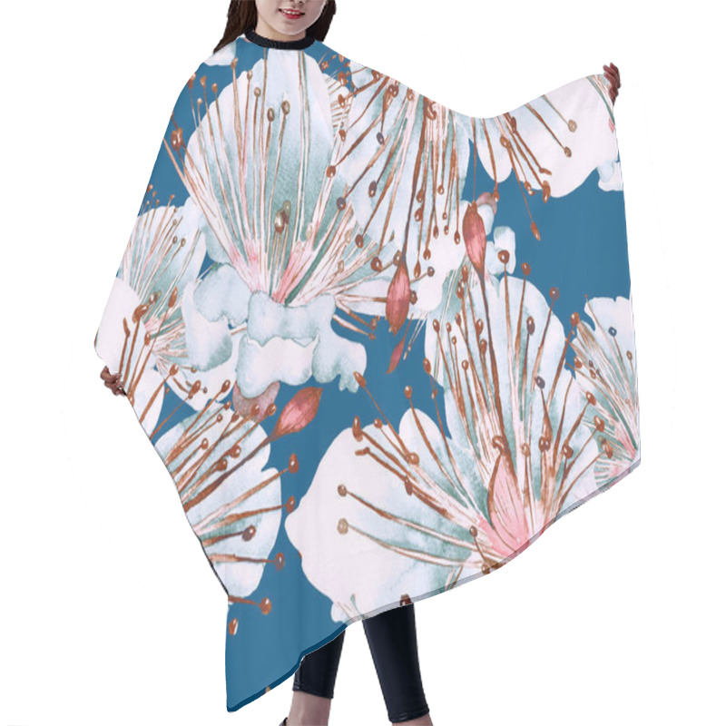 Personality  Floral Pattern Trendy. Large Exotic Seamless Print On Blue, Indigo Background. Large Exotic Summer Watercolor Passion Fruit Endless Background. Random Floral Pattern. Hair Cutting Cape