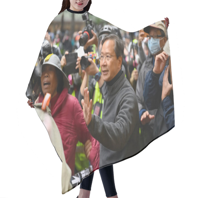 Personality  Hong Kong - Jan 1, 2020: A Million Attend Demo, Demand For Universal Suffrage, 2020 Direct Democratic Elections For Legislative Council Without Functional Constituency. Hair Cutting Cape