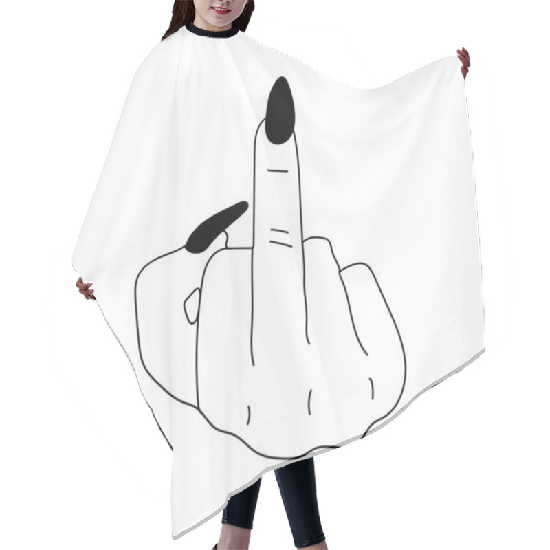 Personality   Line Art Middle Finger Hand Drawn Sign. One Line Vector Pencil Sketch Illustration Of Fuck You Sign. Isolated On White Background. Hair Cutting Cape