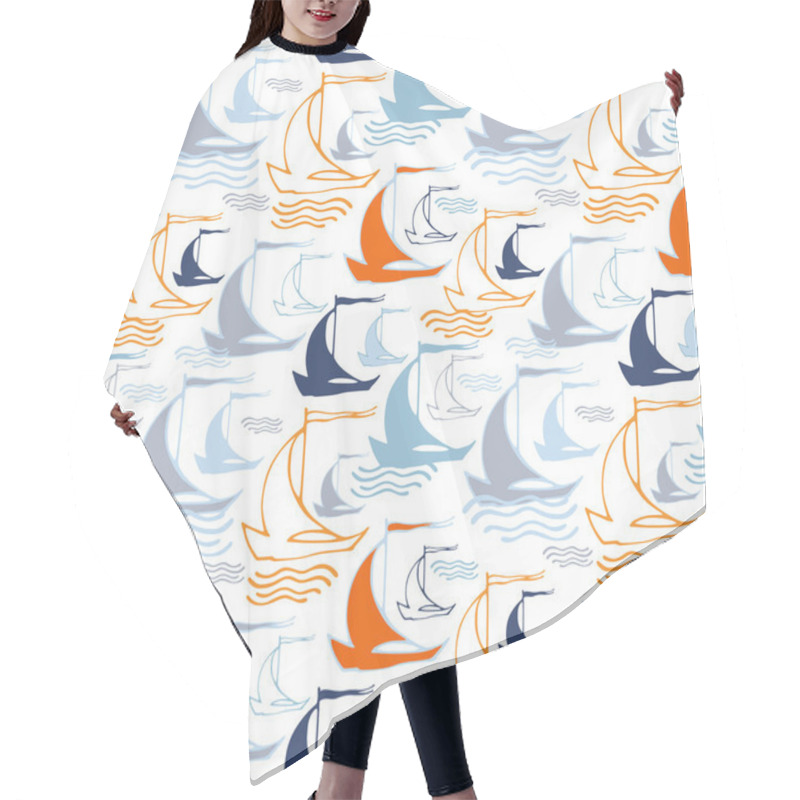 Personality  Nautical Pattern With Decorative Sailing Boats Hair Cutting Cape