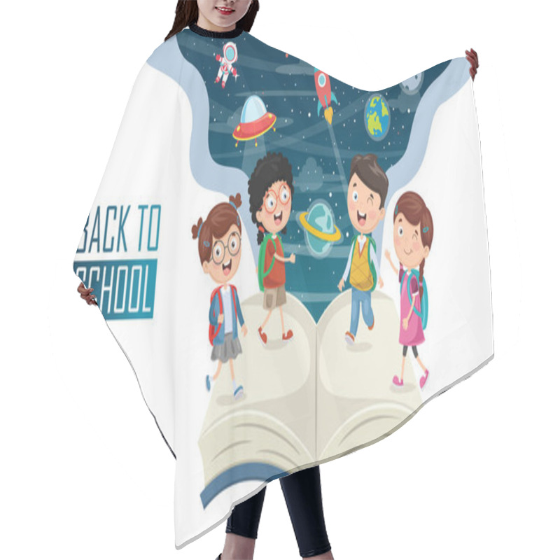 Personality  Vector Illustration Of Children Back To School Hair Cutting Cape