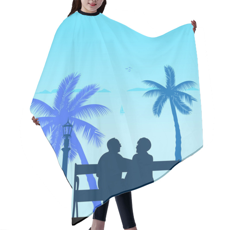 Personality  Lovely Retired Elderly Couple On The Beach Under Palm Tree Hair Cutting Cape