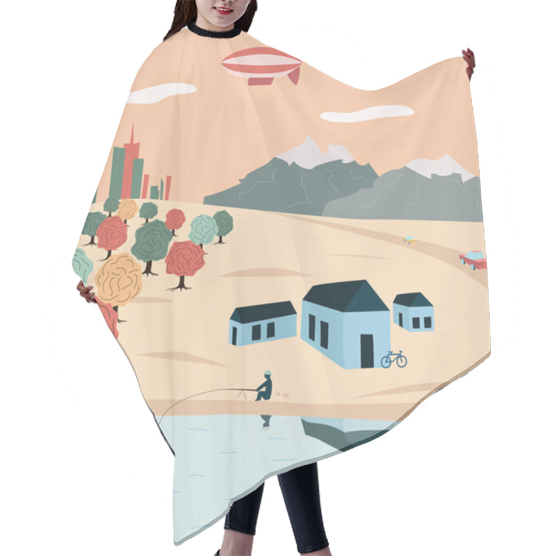 Personality  Lake House, A Man Fishing Hair Cutting Cape