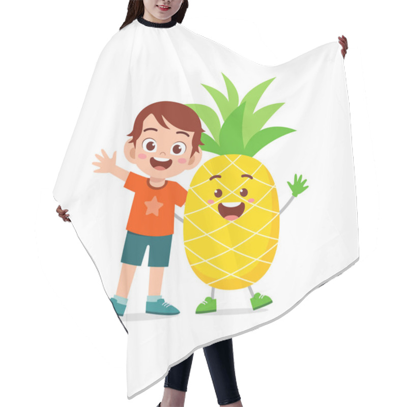 Personality  Cute Little Boy Stands With Pineapple Character Hair Cutting Cape