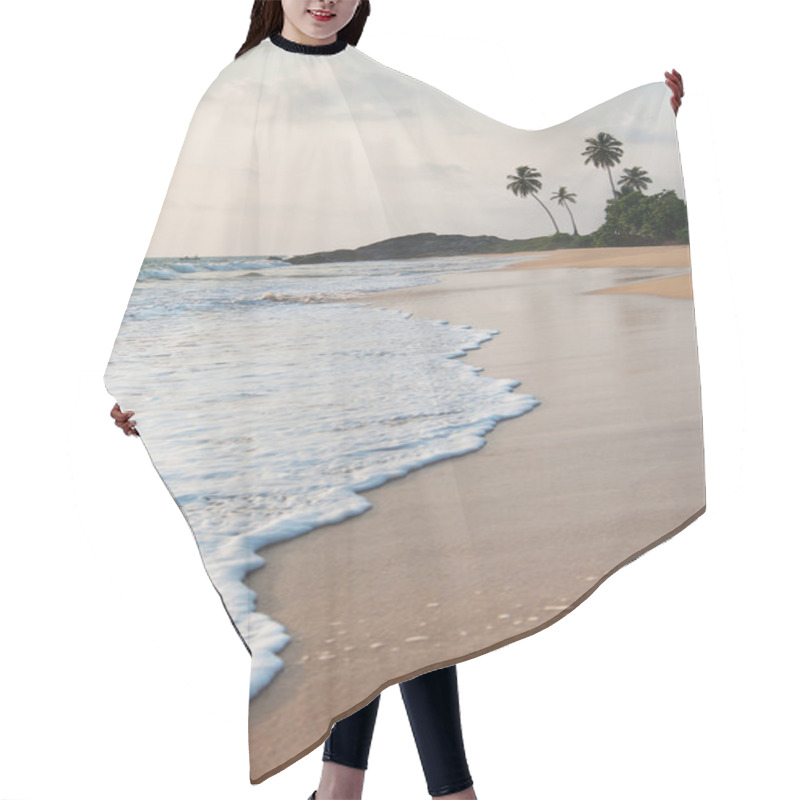 Personality  Ocean Beach Waves Against Rock And Palms At Sunset Time Hair Cutting Cape