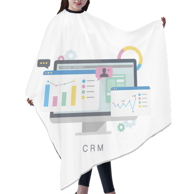 Personality  CRM. Customer Relationship Management.Flat Vector Illustration Hair Cutting Cape