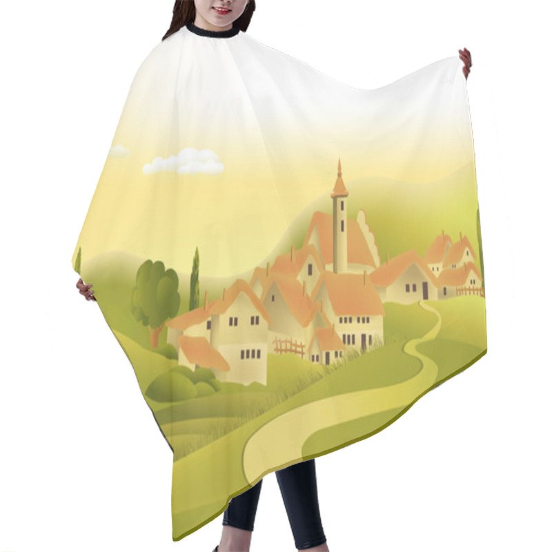 Personality  Rural Landscape With Little Town Hair Cutting Cape