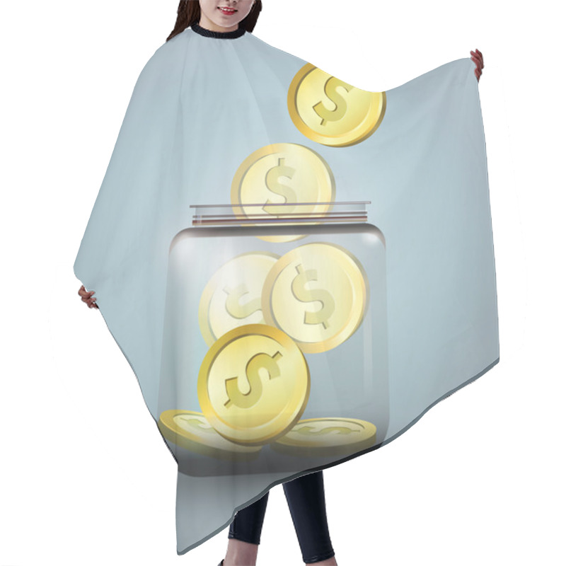 Personality  Vector Moneybox With Golden Dollar Coins Hair Cutting Cape