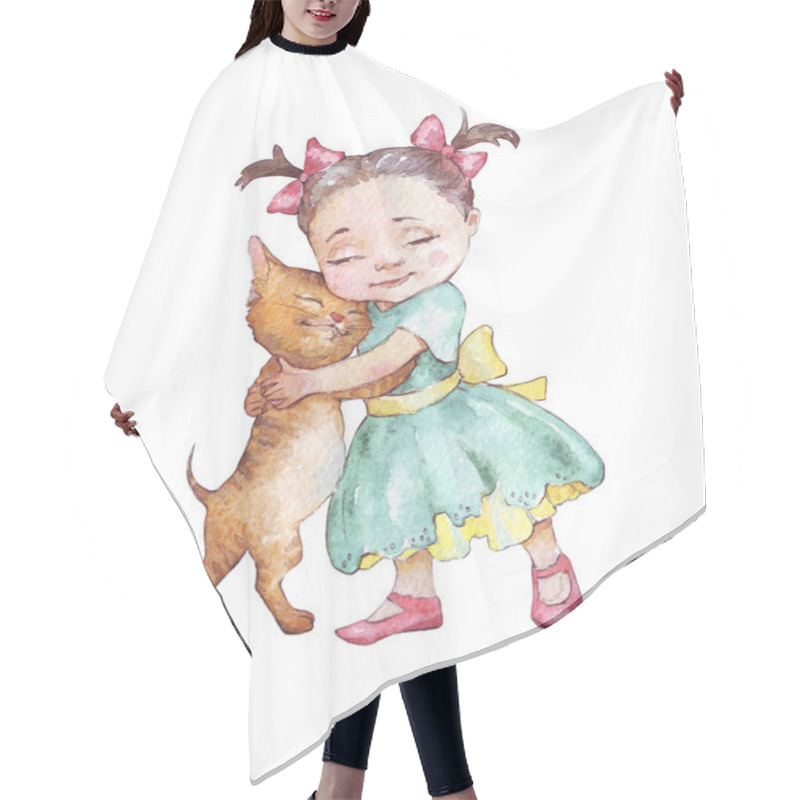 Personality  Little Girl Hugging Cat Hair Cutting Cape