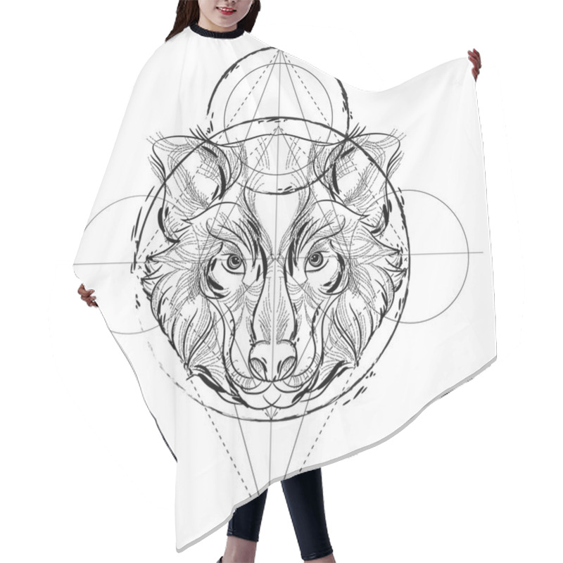 Personality  Wolf Head Low-poly Sketch. Hair Cutting Cape