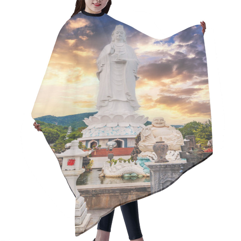 Personality  Large White Statue Of Lady Buddha In Da Nang In Vietnam At Linh Ung Pagoda At Sunset In Summer Hair Cutting Cape