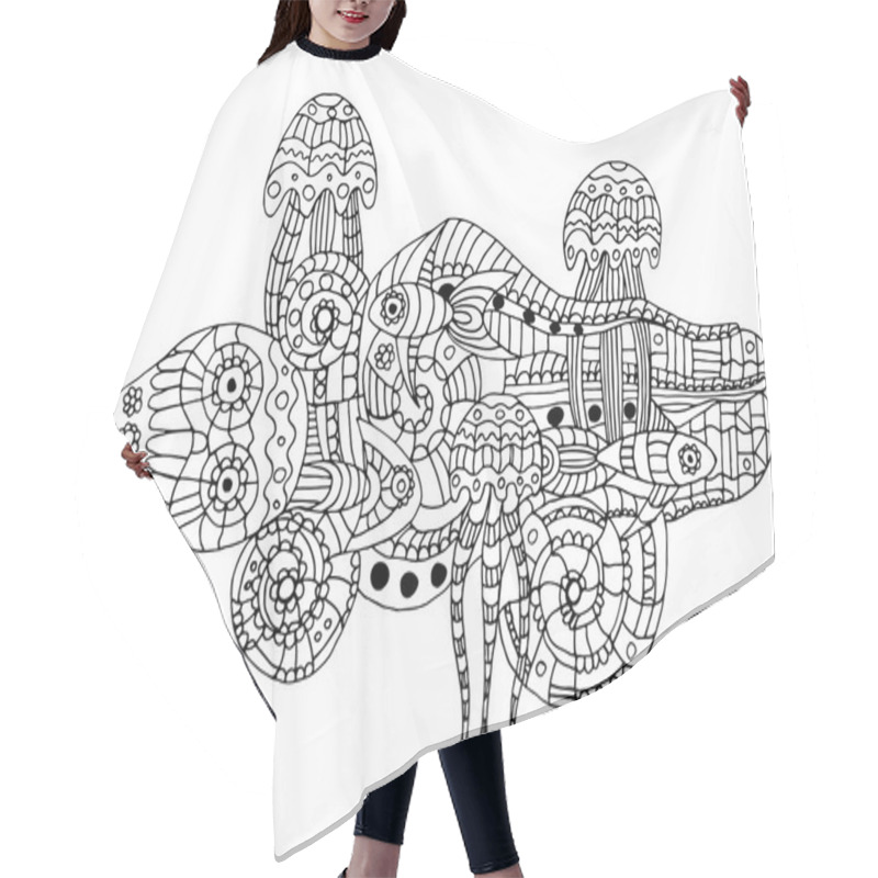 Personality  Vector Illustration Of A Doodle Marine Life Hair Cutting Cape