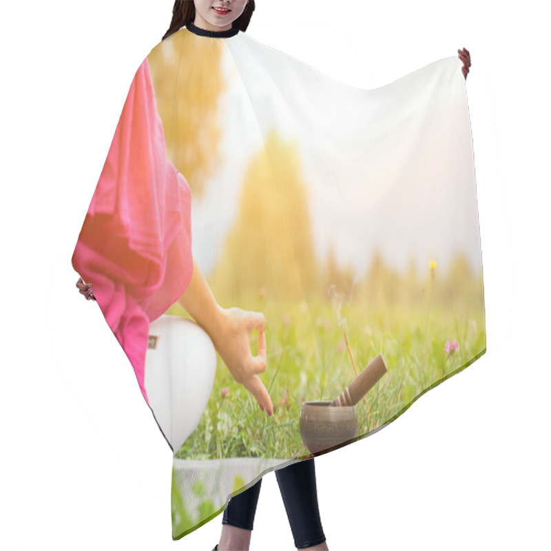 Personality  Yoga Position With Tibetan Bell Hair Cutting Cape