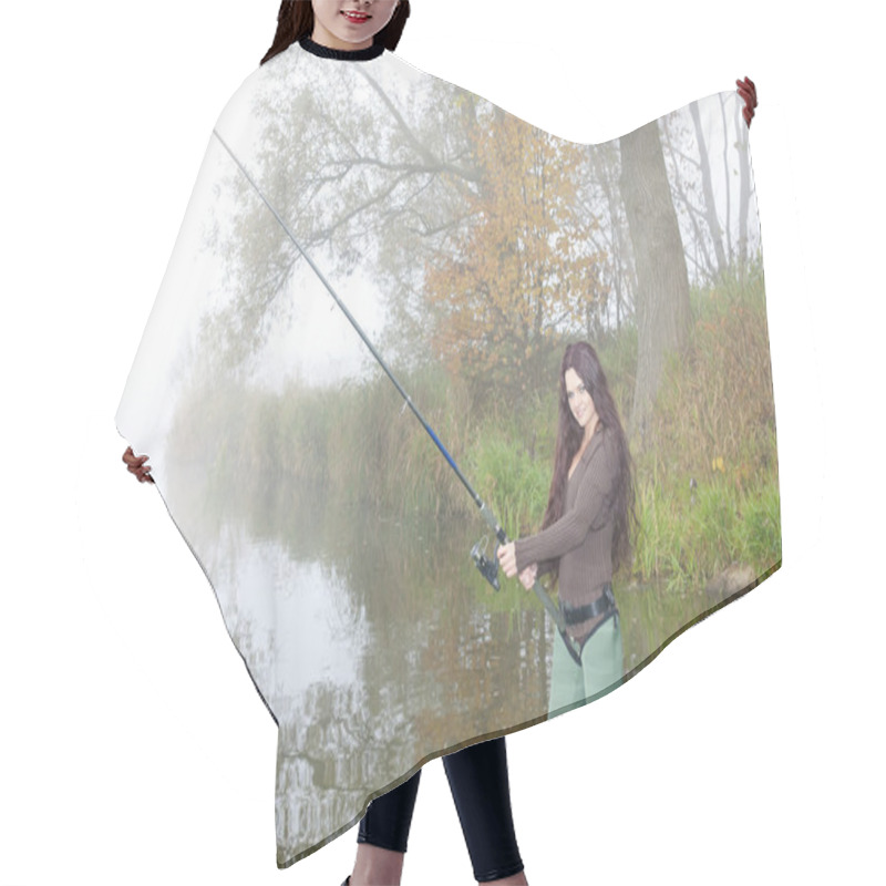 Personality  Woman Fishing In Pond Hair Cutting Cape