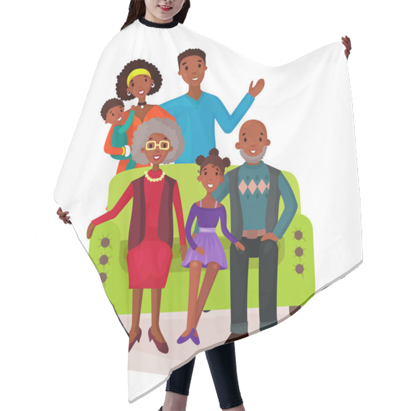 Personality  Relatives And Happy Family On Sofa Symbol Hair Cutting Cape