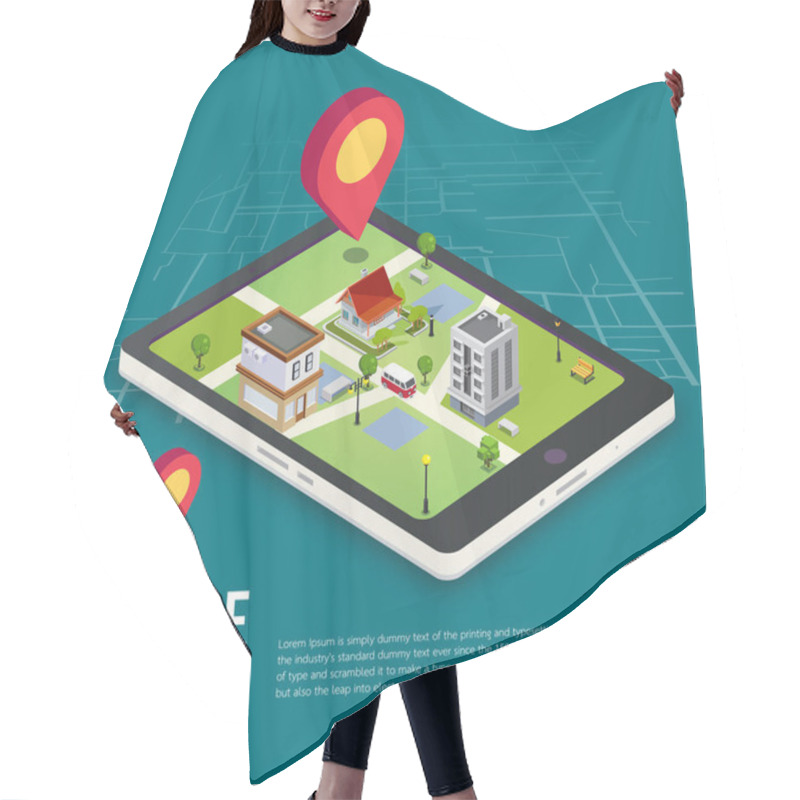 Personality  3d Isometric Mobile GPS Navigation Concept Hair Cutting Cape