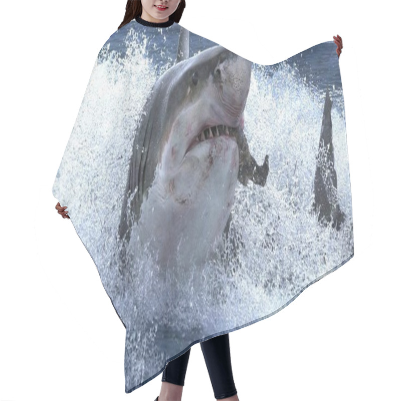 Personality  Great Shark Eating , Attacking Great White Shark In The Ocean Hair Cutting Cape