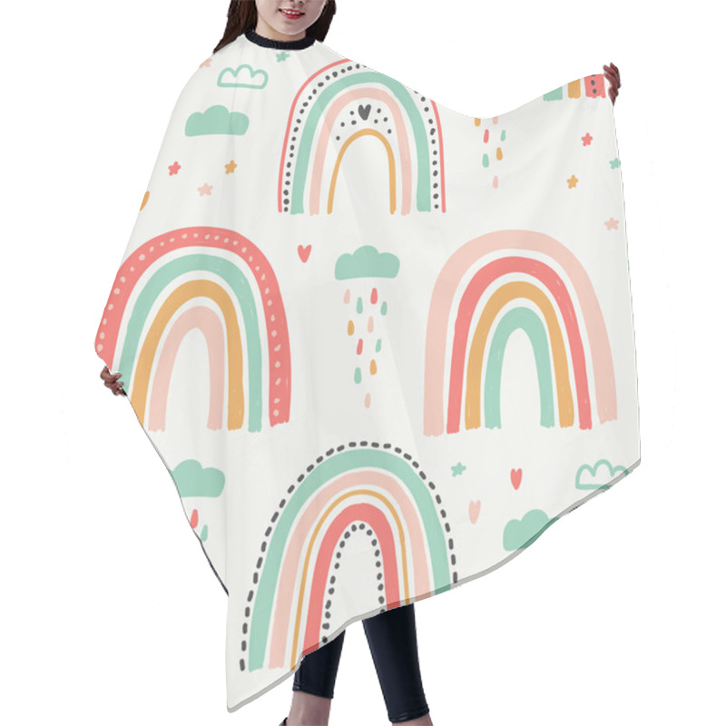 Personality  Cute Scandinavian Childish Seamless Pattern With Trendy Hand Drawn Rainbows Hair Cutting Cape