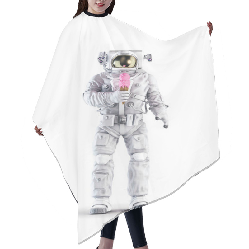 Personality  Astronaut With Ice Cream / 3D Illustration Of Space Suit Wearing Male Figure Holding Pink Strawberry Ice Cream Cone Isolated On White Studio Background Hair Cutting Cape