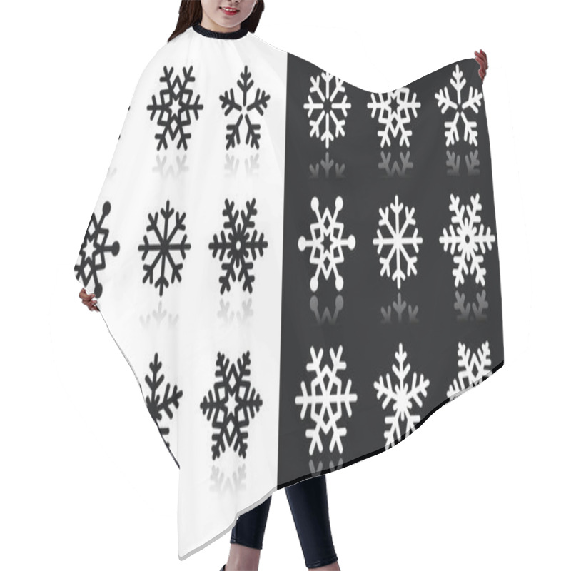 Personality  Snowflakes Icons With Shadow On Black And White Background Hair Cutting Cape