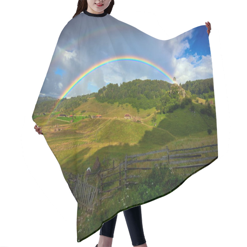 Personality  Double Rainbow Over The Mountains Hair Cutting Cape