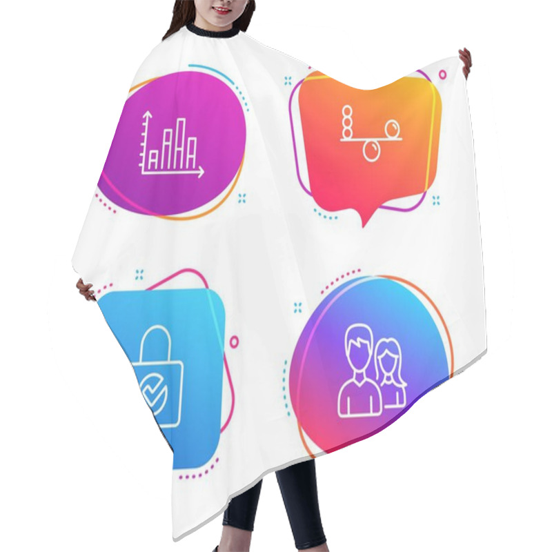 Personality  Diagram Graph, Balance And Password Encryption Icons Simple Set. Couple Sign. Presentation Chart, Concentration, Protection Locker. Male And Female. Speech Bubble Diagram Graph Icon. Vector Hair Cutting Cape