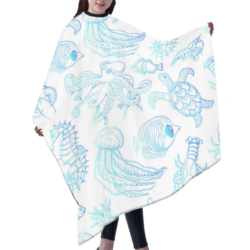 Personality  Seamless Pattern With Sea Inhabitants On A White Background Hair Cutting Cape