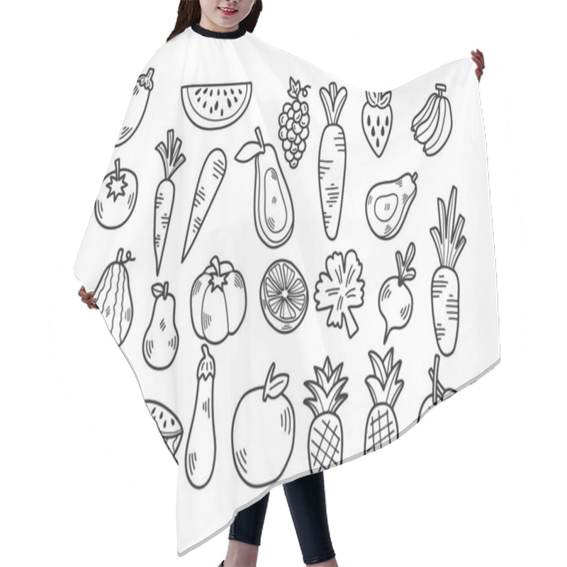 Personality  Hand Drawn Vegetable And Fruit Set In Flat Style Isolated On Background Hair Cutting Cape