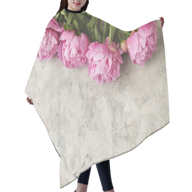 Personality  Composition With Beautiful Peony Flowers On Grey Textured Background Hair Cutting Cape