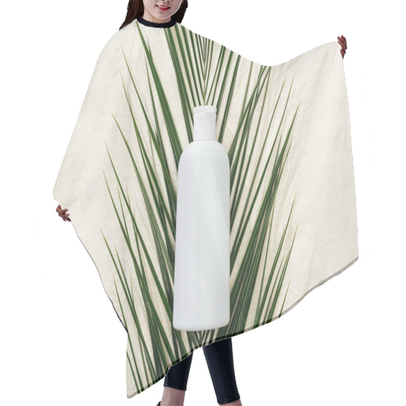 Personality  White Sunscreen Lotion On Green Palm Leaf On Sand Hair Cutting Cape