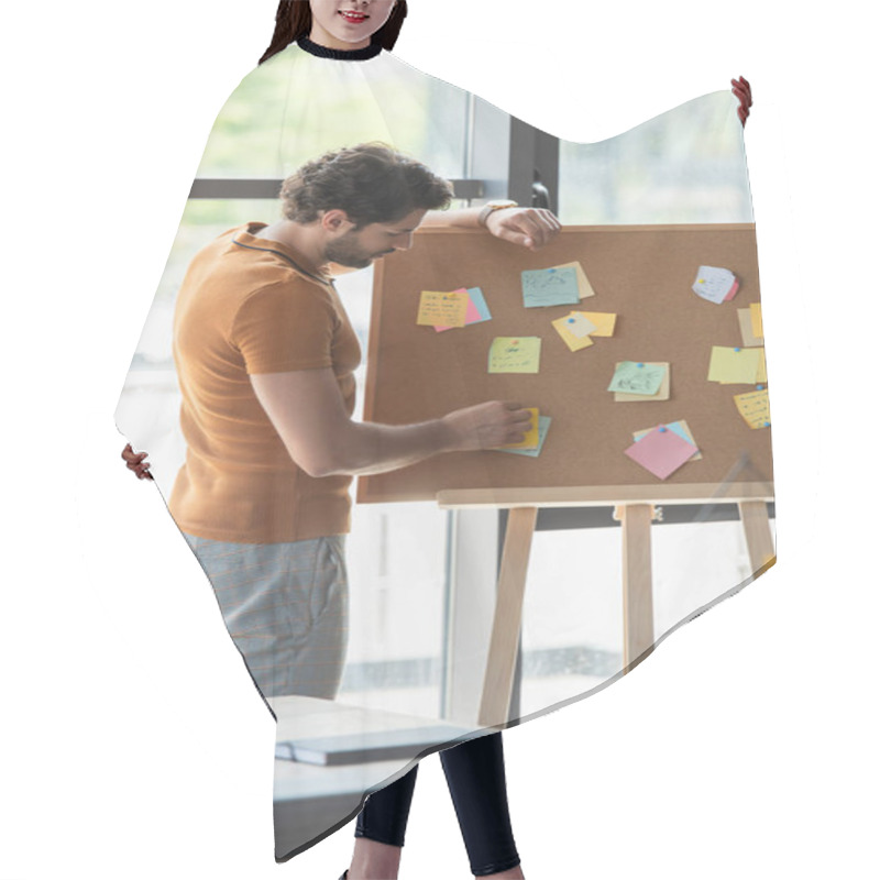 Personality  Side View Of Businessman Looking At Sticky Notes On Board In Office  Hair Cutting Cape